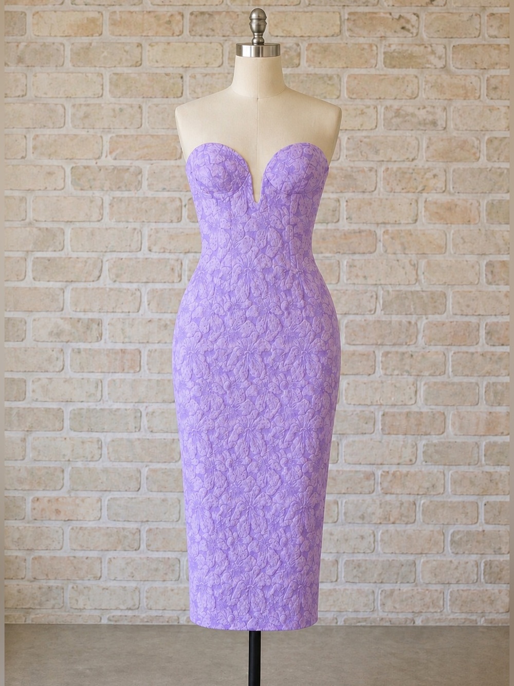 Lavender Lace Strapless Midi Dress